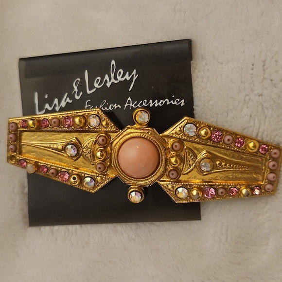 Vtg LISA & LESLEY Pink Aurora Borealis Rhinestone Art Deco Brooch - Picture 3 of 7